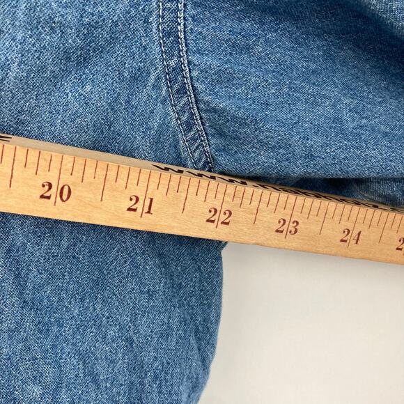 Vintage 90s Carolina Blue Embroidered Teddy Bear Bath Denim Button Up Womens Lg - Picture 6 of 8